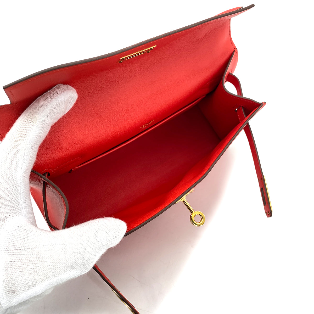 HERMES KELLY POCHETTE SELLIER ROUGE TOMATE SWIFT HAND BAG X GHW 90258911
