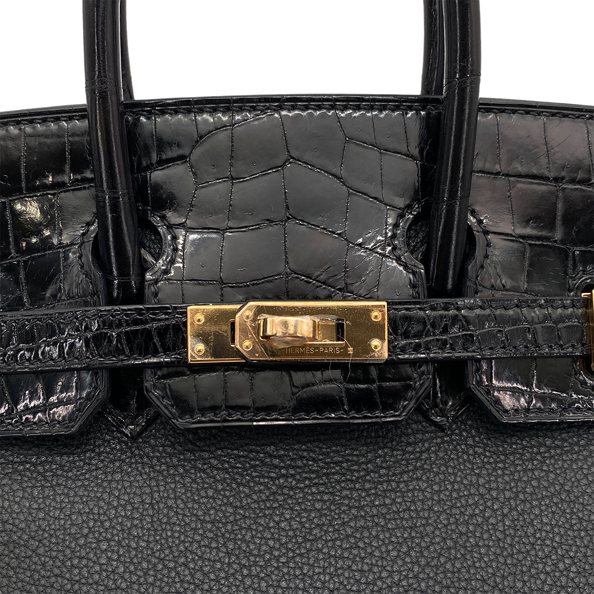 HERMES BIRKIN 25 TOUCH BLACK CROCODILE TOGO HAND BAG D RGHW 90258912