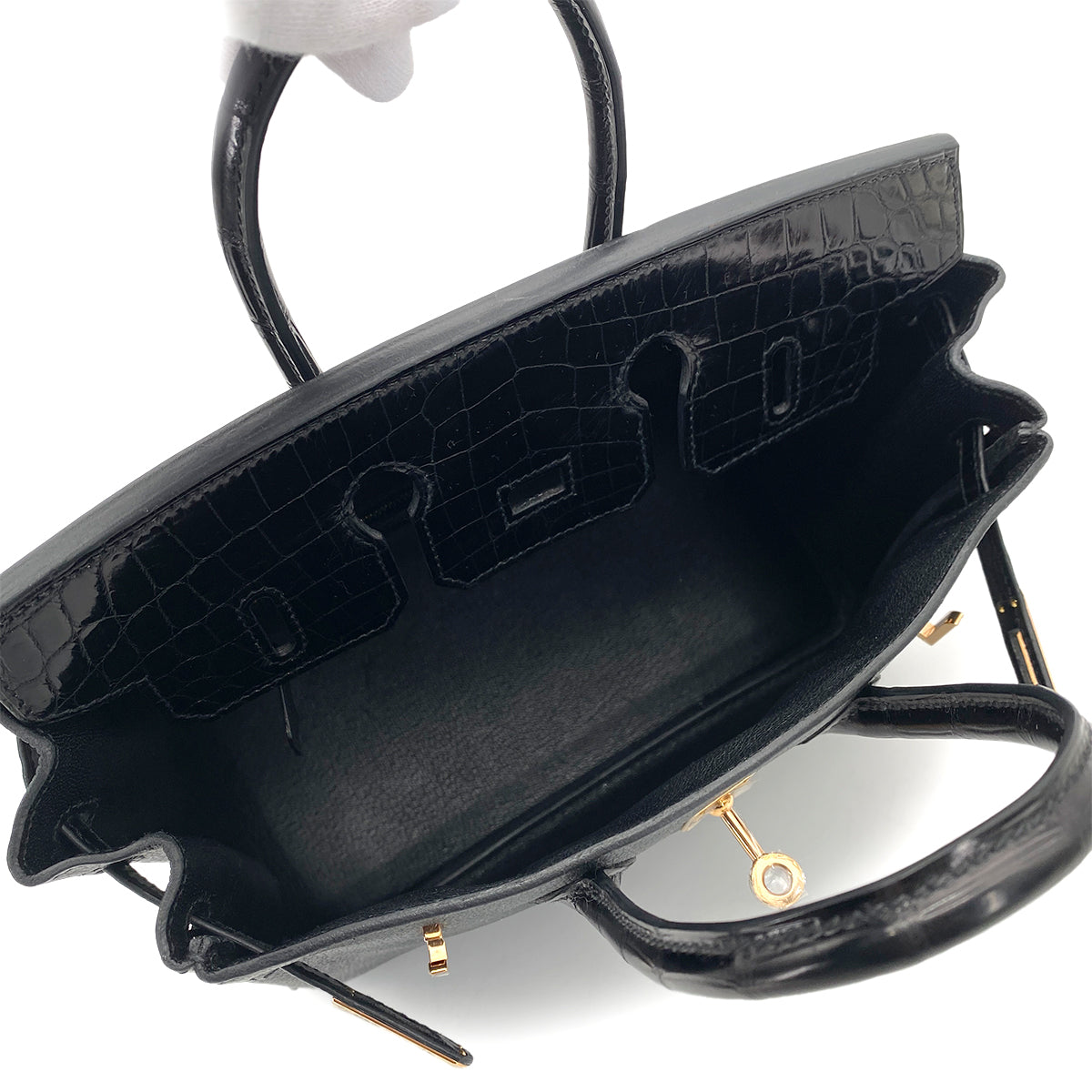 HERMES BIRKIN 25 TOUCH BLACK CROCODILE TOGO HAND BAG D RGHW 90258912