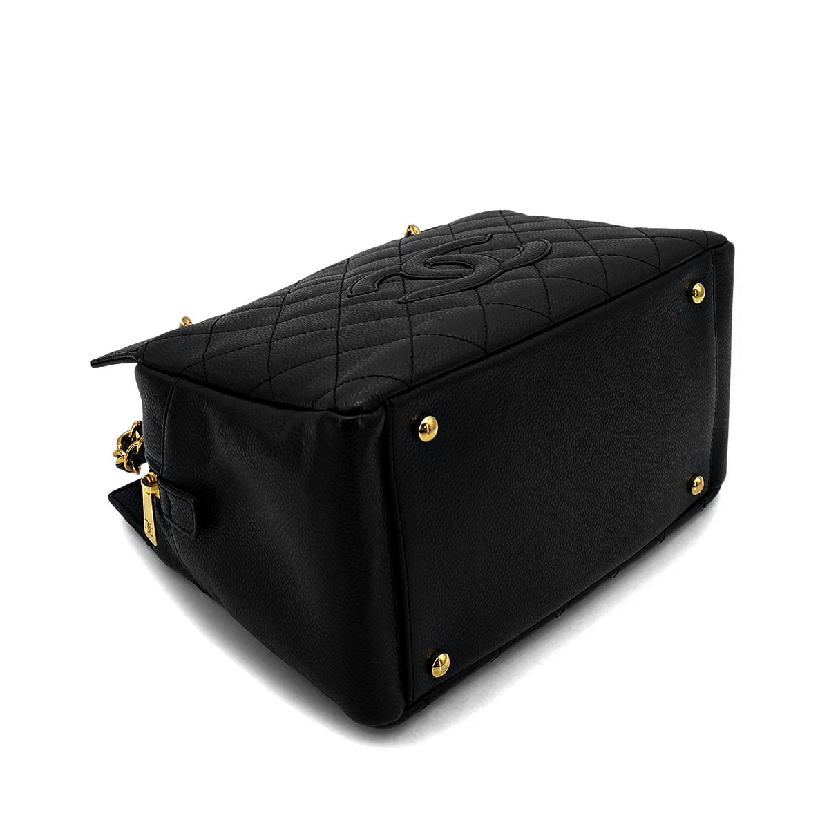CHANEL VINTAGE PTT CHAIN TOTE BAG BLACK CAVIAR SKIN 90258916