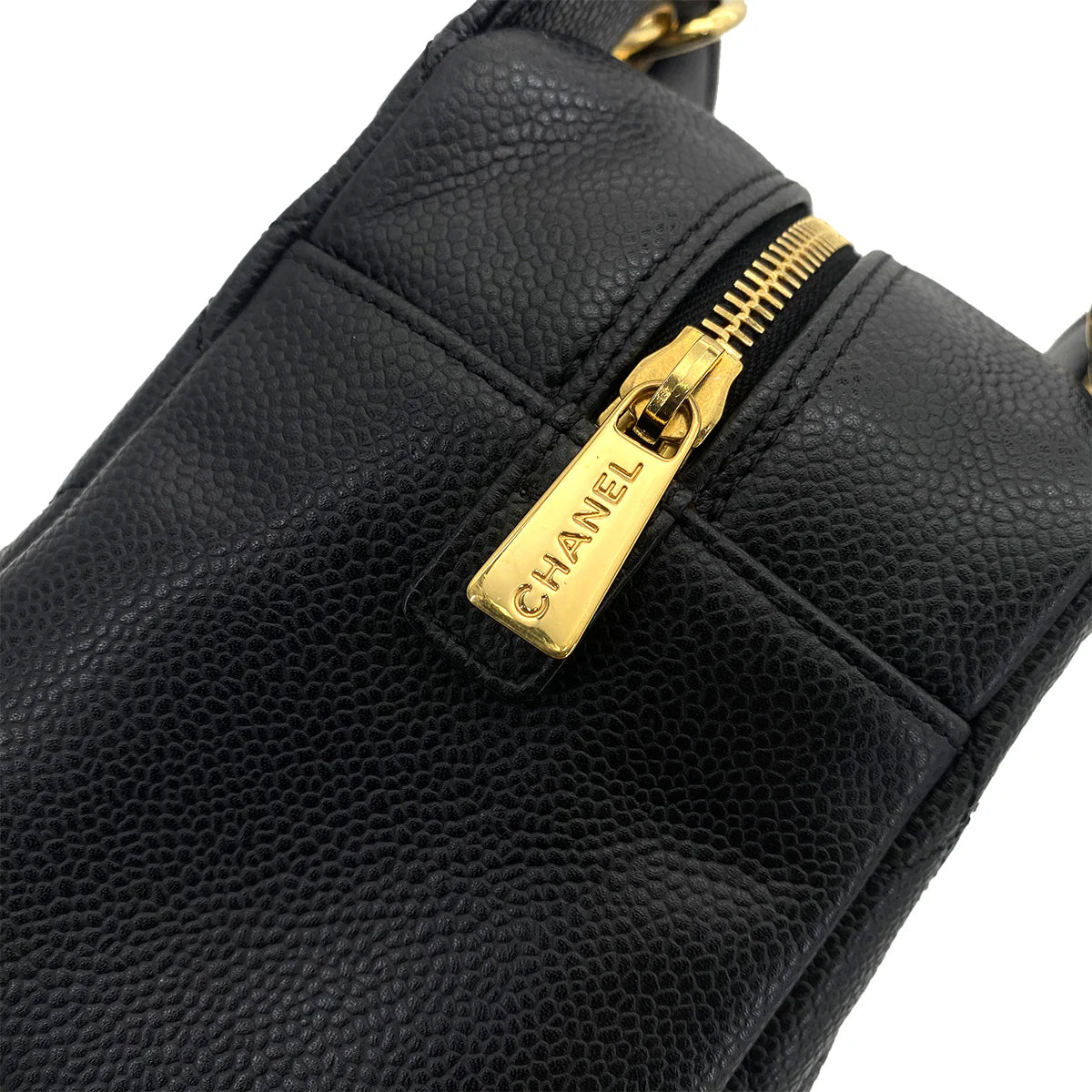 CHANEL VINTAGE PTT CHAIN TOTE BAG BLACK CAVIAR SKIN 90258916