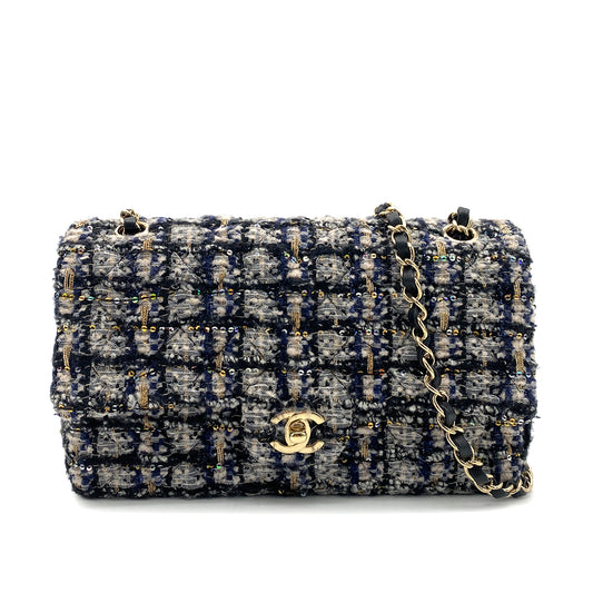 CHANEL VINTAGE CLASSIC FLAP MEDIUM CHAIN SHOULDER BAG TWEED MULTICOLOR 90258921