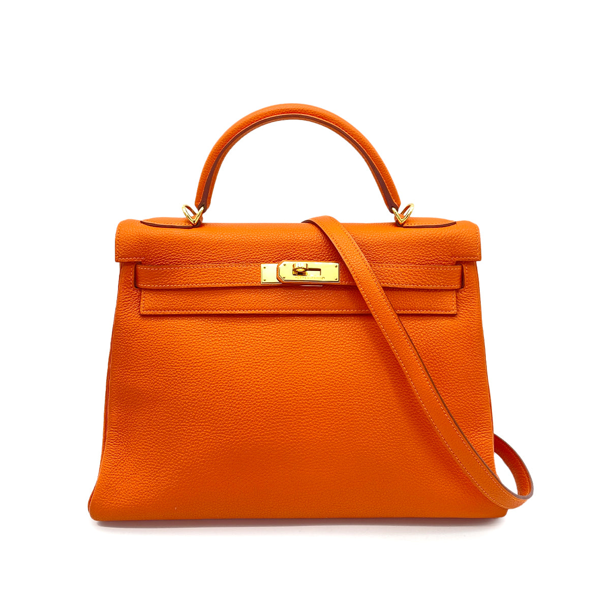 HERMES KELLY 32 RETOURNE ORANGE TOGO HAND SHOULDER BAG □E GHW 90259117