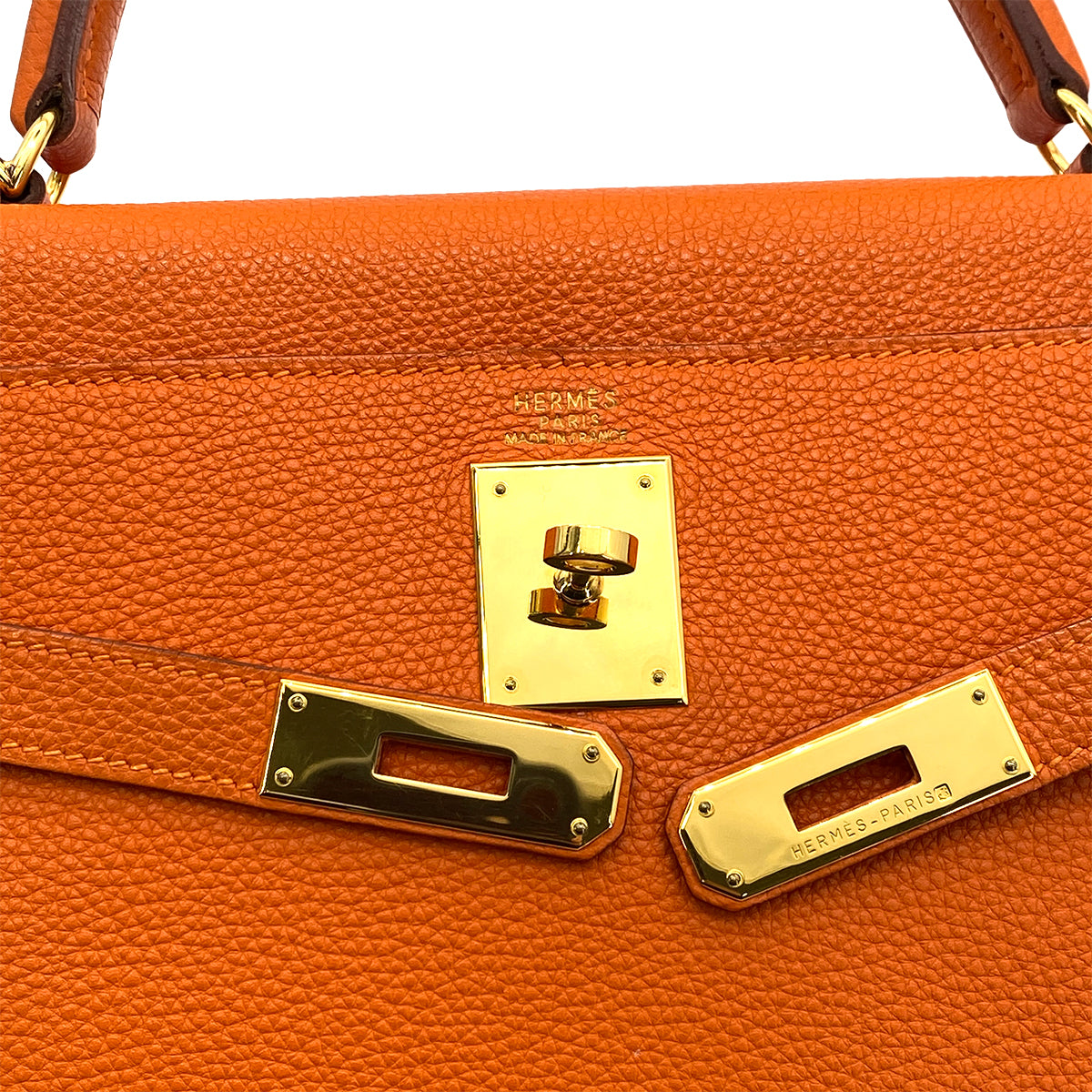 HERMES KELLY 32 RETOURNE ORANGE TOGO HAND SHOULDER BAG □E GHW 90259117