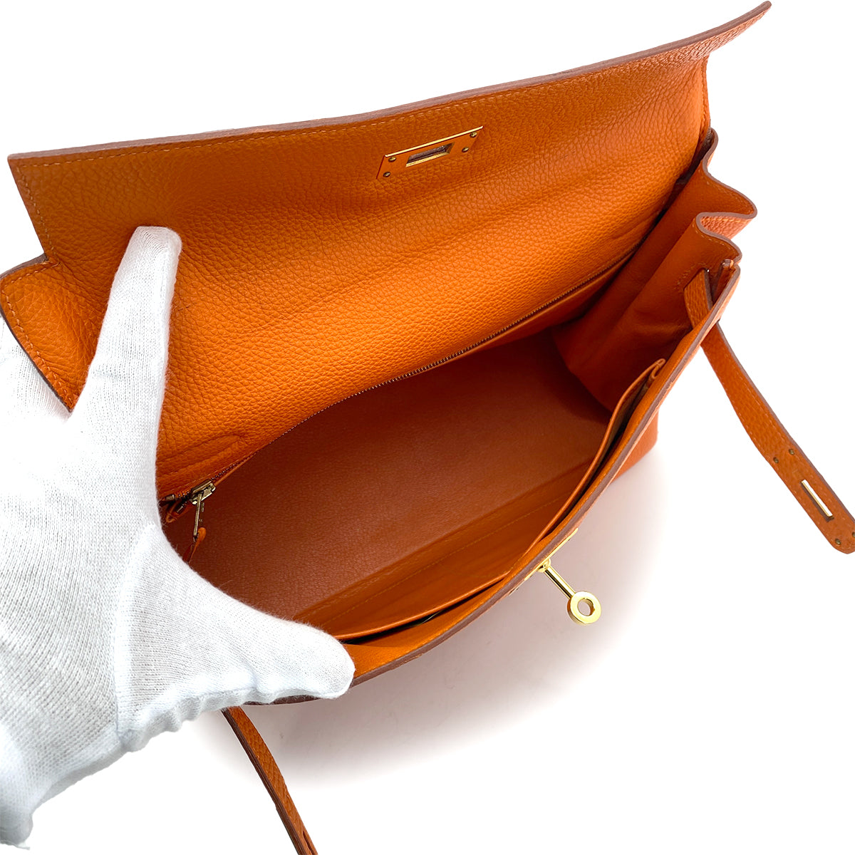 HERMES KELLY 32 RETOURNE ORANGE TOGO HAND SHOULDER BAG □E GHW 90259117