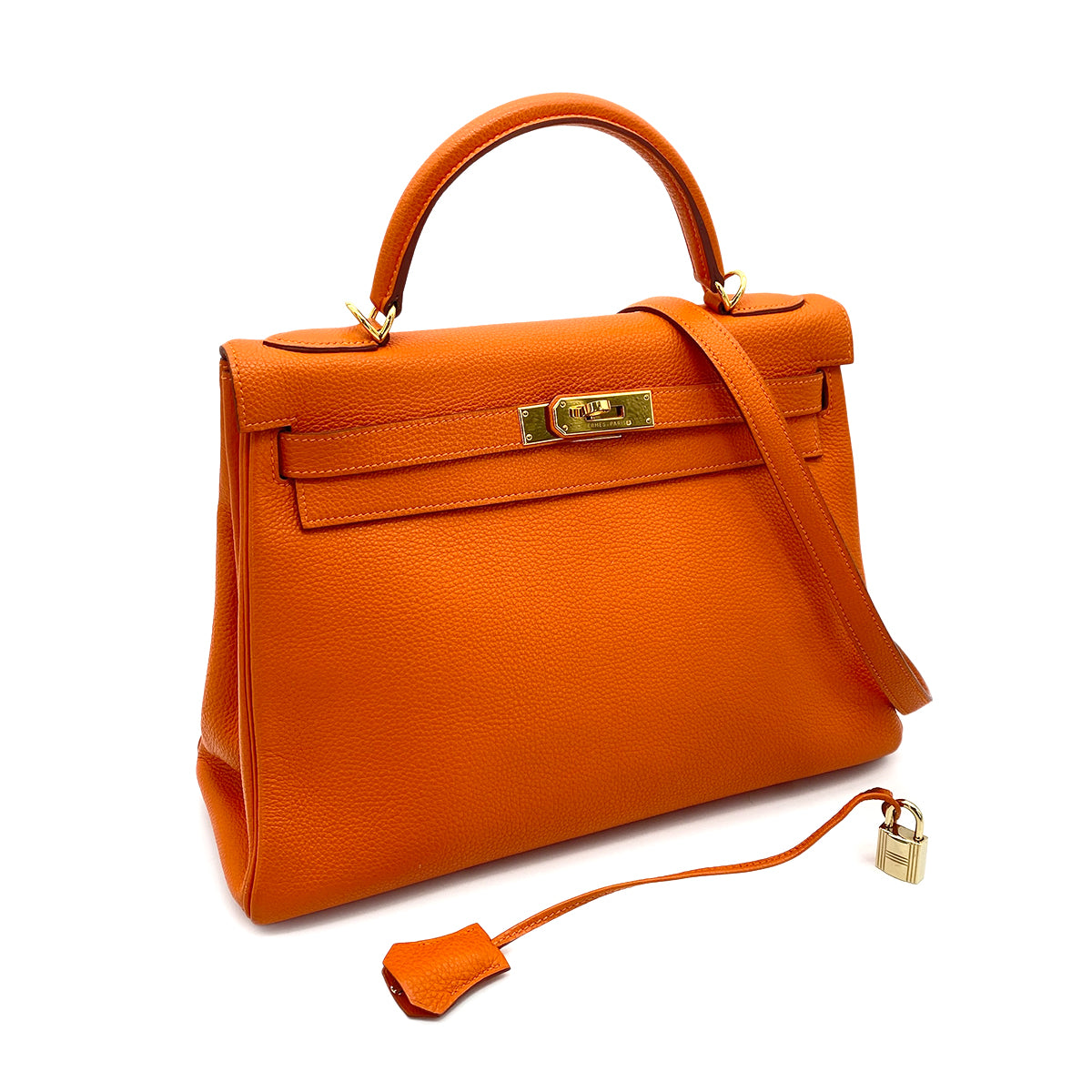 HERMES KELLY 32 RETOURNE ORANGE TOGO HAND SHOULDER BAG □E GHW 90259117