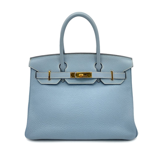 HERMES BIRKIN 30 BLUE LIN TAURILLON CLEMENCE HAND BAG □P GHW 90259118
