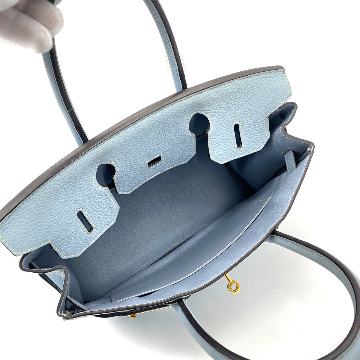 HERMES BIRKIN 30 BLUE LIN TAURILLON CLEMENCE HAND BAG □P GHW 90259118