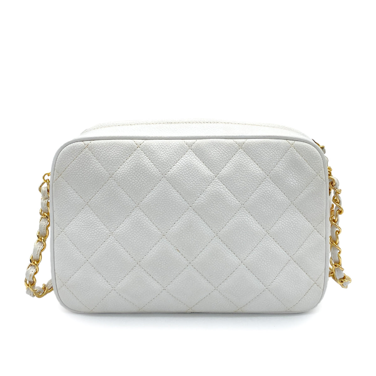 CHANEL VINTAGE MATELASSE CHAIN SHOULDER BAG WHITE CAVIAR SKIN 90258124