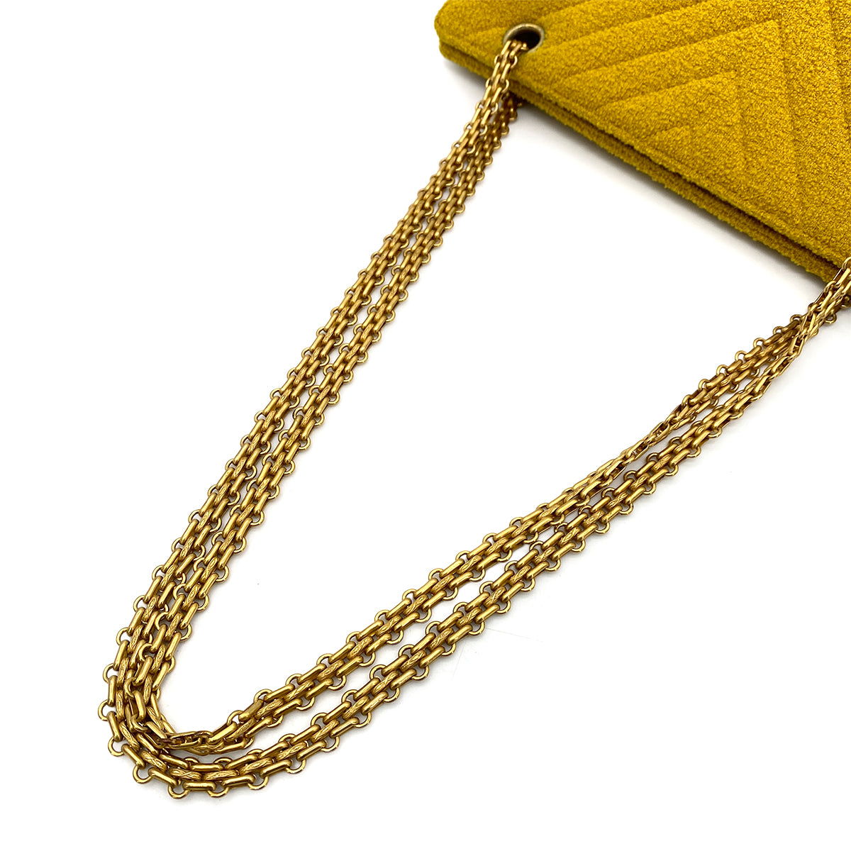 CHANEL VINTAGE CHEVRON CHAIN SHOULDER BAG YELLOW PILE FABRIC 90259128