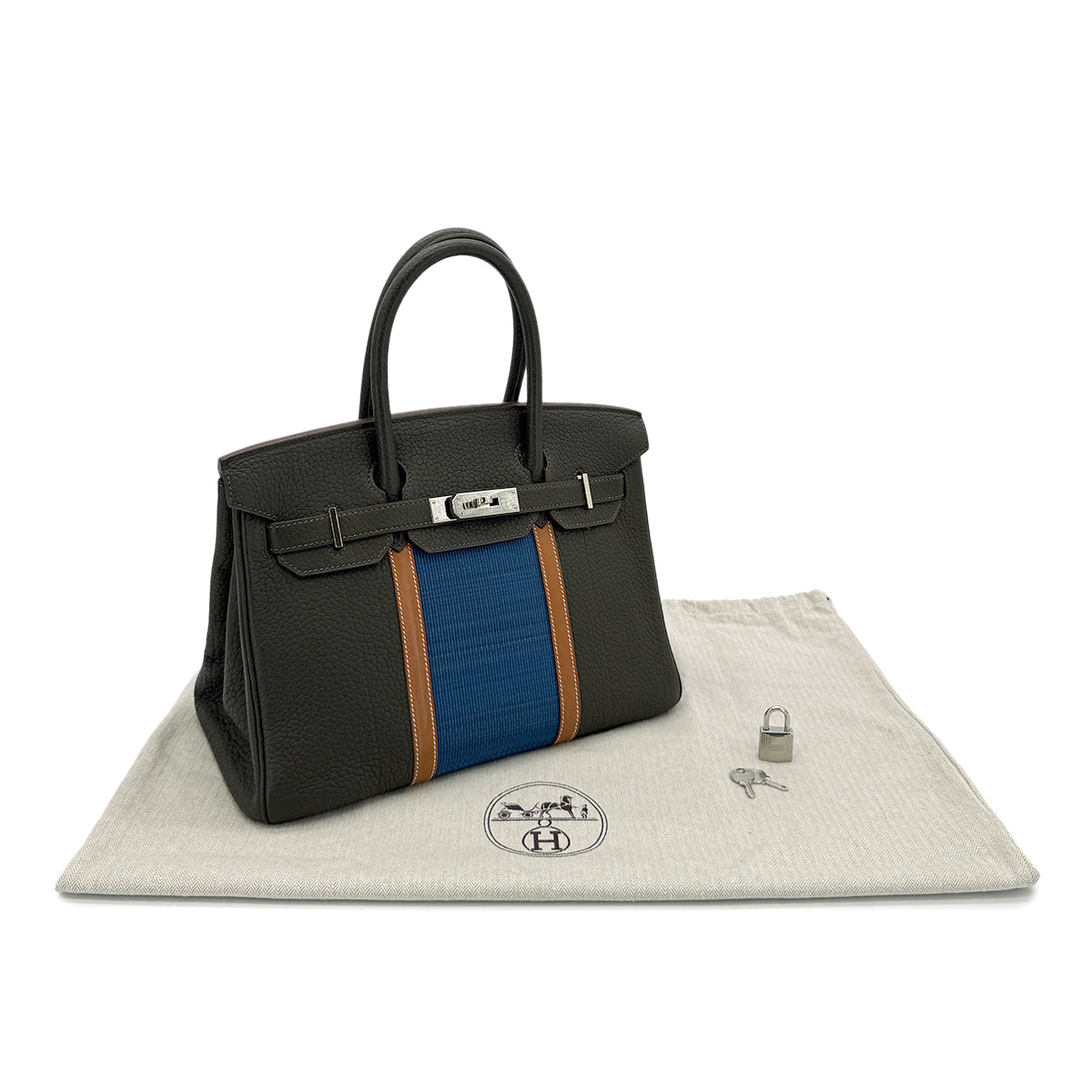 HERMES BIRKIN CLUB 30 VERT BRONZE BLEU THALASSA FAUVE FJORD VEAU BARENIA OTTOMAN HAND BAG □Q SHW 90259133