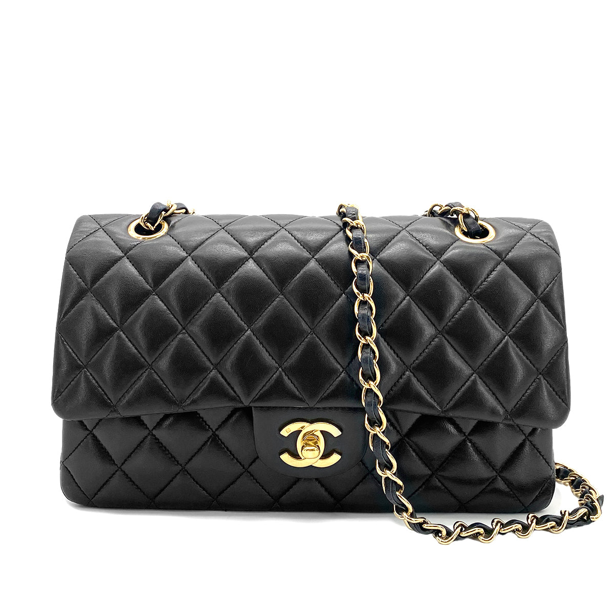 CHANEL VINTAGE CLASSIC FLAP MEDIUM CHAIN SHOULDER BAG BLACK LAMB SKIN 90259135