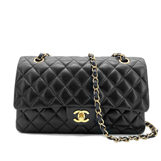 CHANEL VINTAGE CLASSIC FLAP MEDIUM CHAIN SHOULDER BAG BLACK LAMB SKIN 90259135