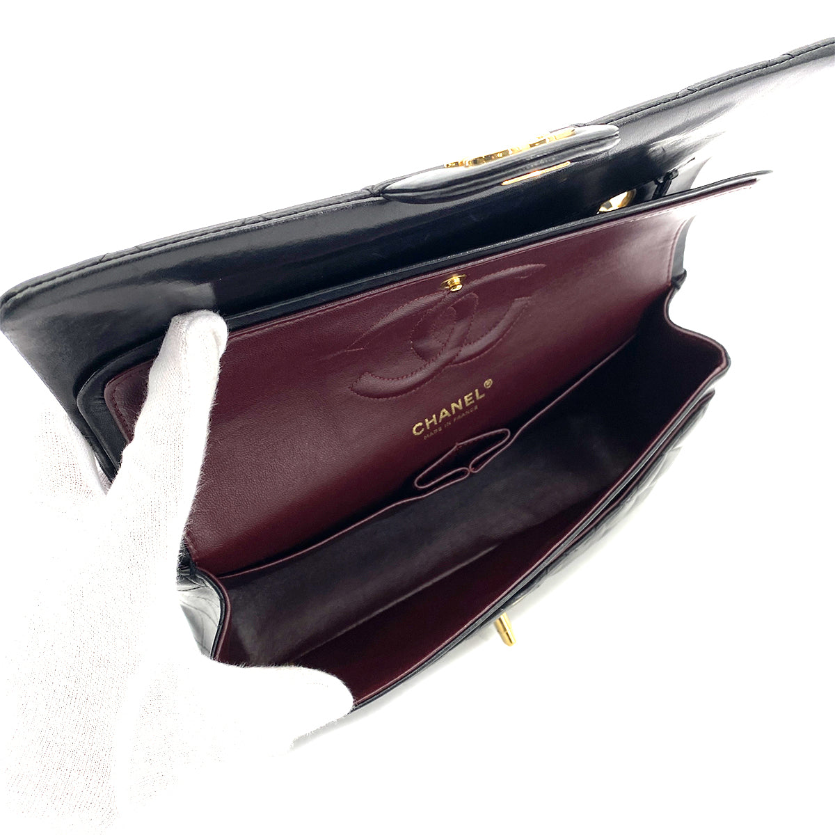 CHANEL VINTAGE CLASSIC FLAP MEDIUM CHAIN SHOULDER BAG BLACK LAMB SKIN 90259135