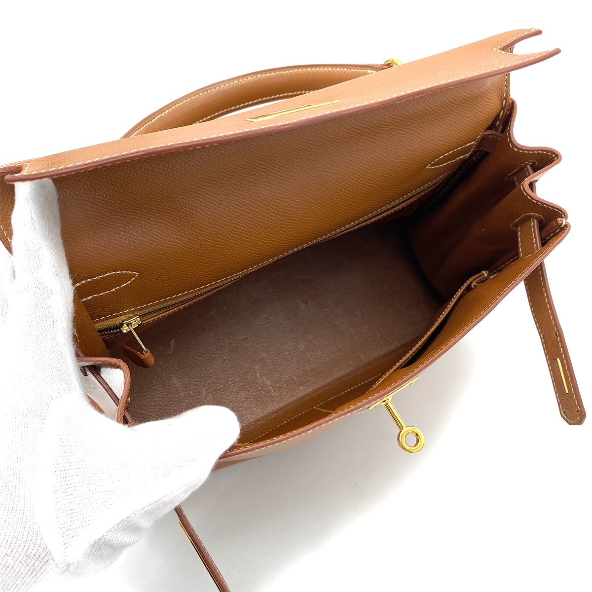 HERMES KELLY 28 RETOURNE GOLD COUCHVEL HAND SHOULDER BAG □A GHW 90259137