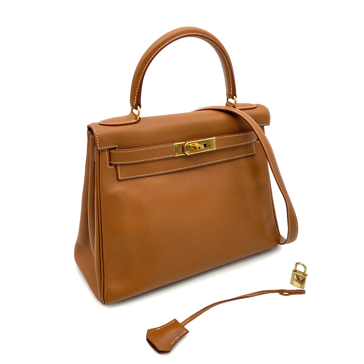 HERMES KELLY 28 RETOURNE GOLD COUCHVEL HAND SHOULDER BAG □A GHW 90259137