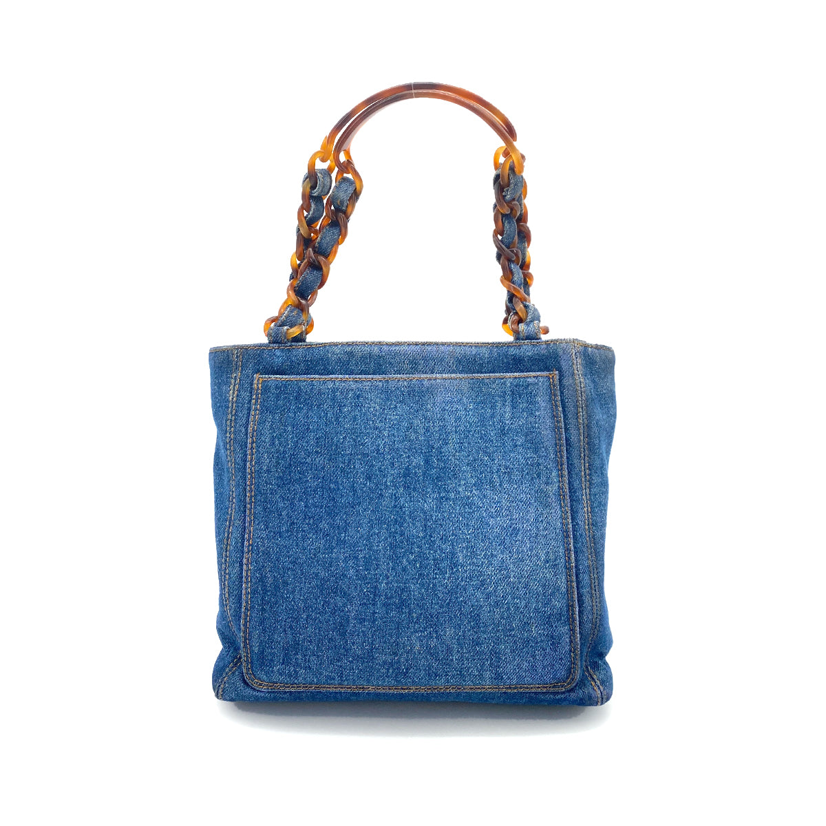 CHANEL VINTAGE DENIM DECACOCO TORTOISESHELL HANDLE CHAIN TOTE BAG 90259139