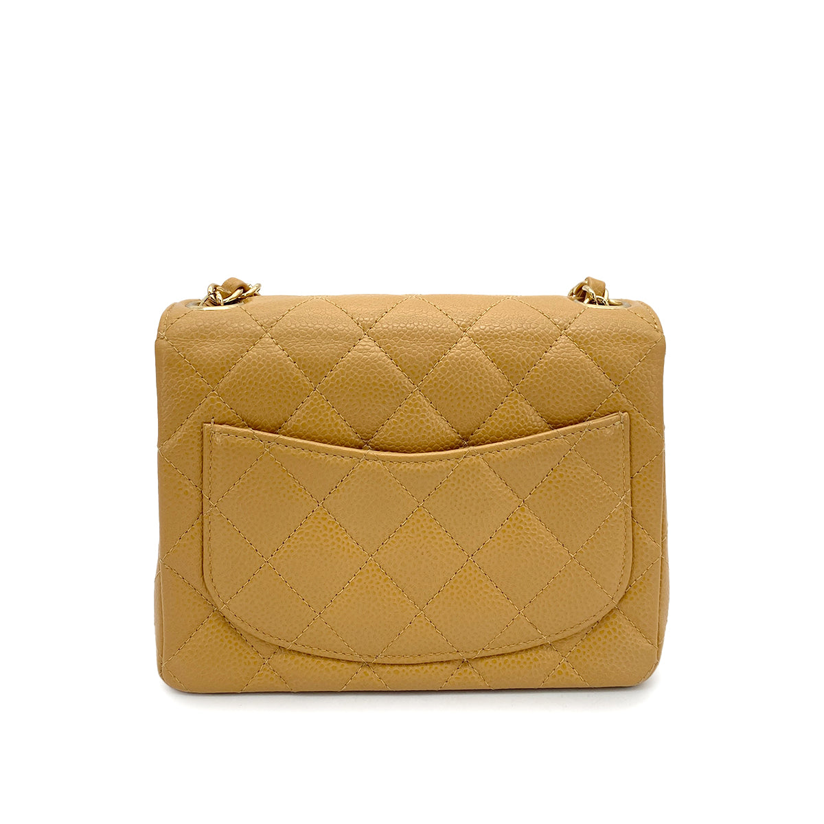 CHANEL VINTAGE MINI SQUARE 17 CHAIN SHOULDER BAG BEIGE CAVIAR SKIN 90259578