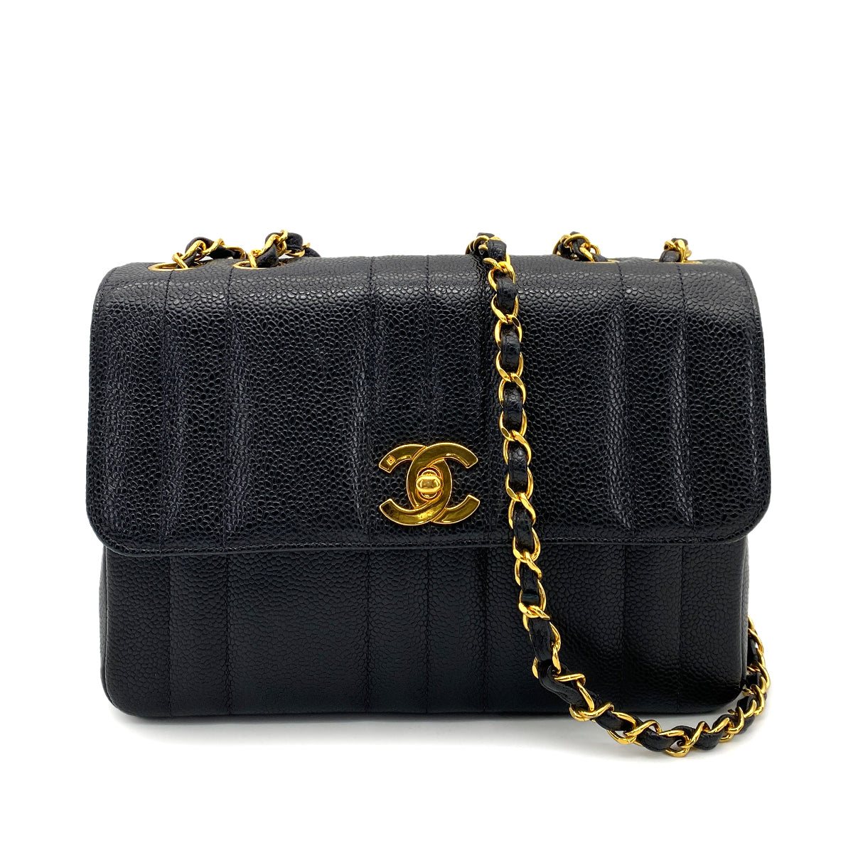 CHANEL VINTAGE MADEMOISELLE CHAIN SHOULDER BAG BLACK CAVIAR SKIN 90259611