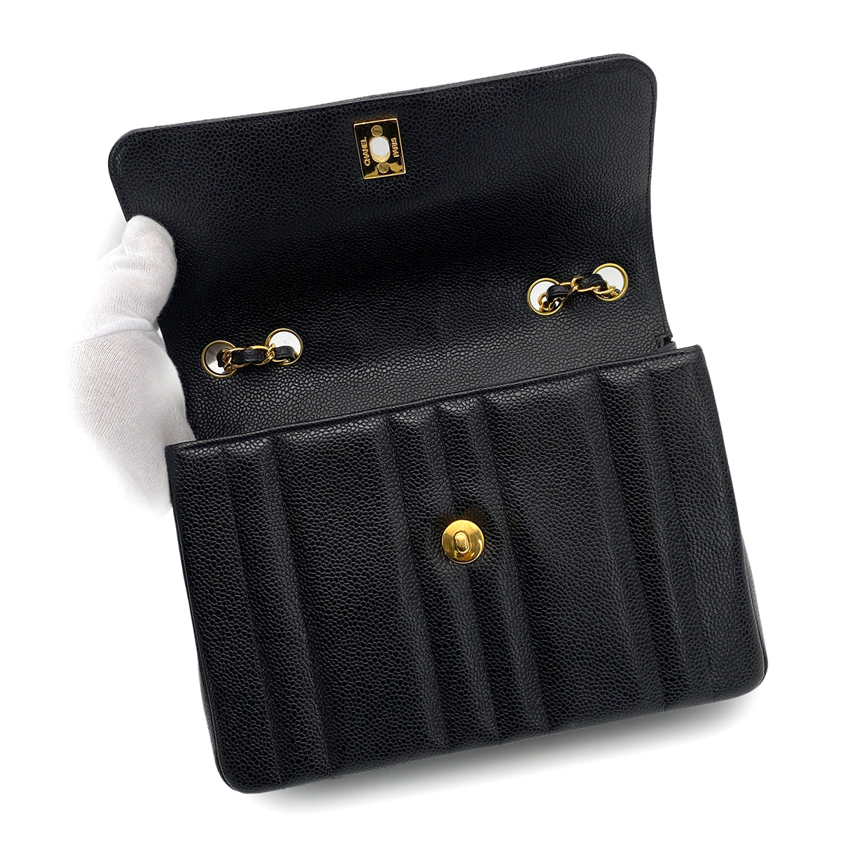 CHANEL VINTAGE MADEMOISELLE CHAIN SHOULDER BAG BLACK CAVIAR SKIN 90259611