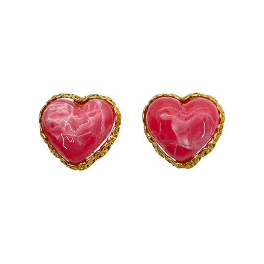 CHANEL VINTAGE EARRINGS HEART STONE PINK ACCESSORY 28 90259614