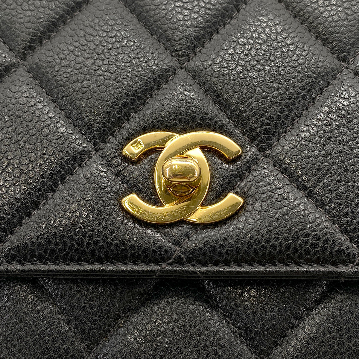 CHANEL VINTAGE MATELASSE HAND BAG BLACK CAVIAR SKIN 90259695