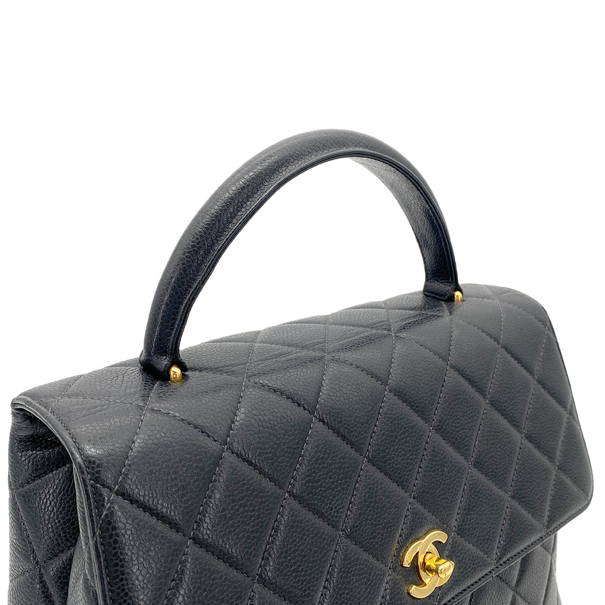 CHANEL VINTAGE MATELASSE HAND BAG BLACK CAVIAR SKIN 90259695