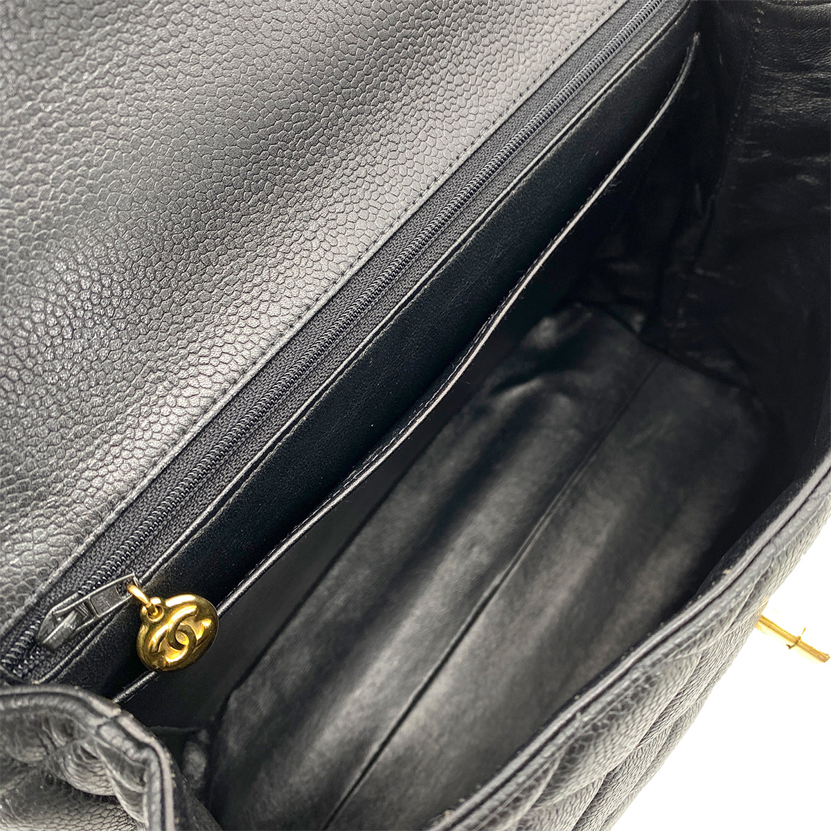 CHANEL VINTAGE MATELASSE HAND BAG BLACK CAVIAR SKIN 90259695