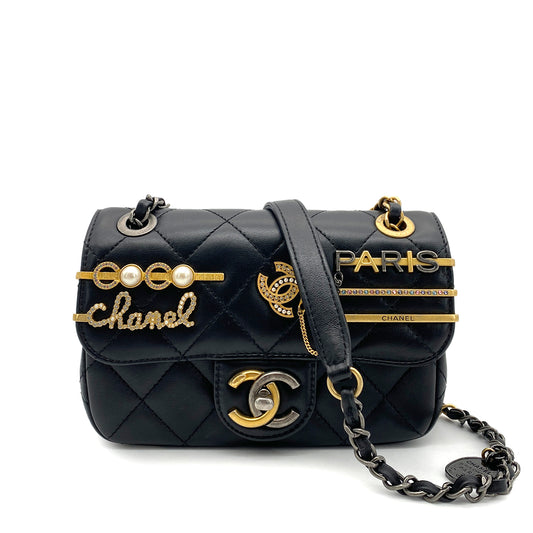 CHANEL MATELASSE CHAIN SHOULDER BAG BLACK LAMB SKIN AS2979 90259697