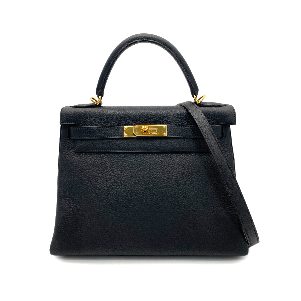 HERMES KELLY 28 RETOURNE BLACK TAURILLON CLEMENCE HAND SHOULDER BAG □G GHW 90259716