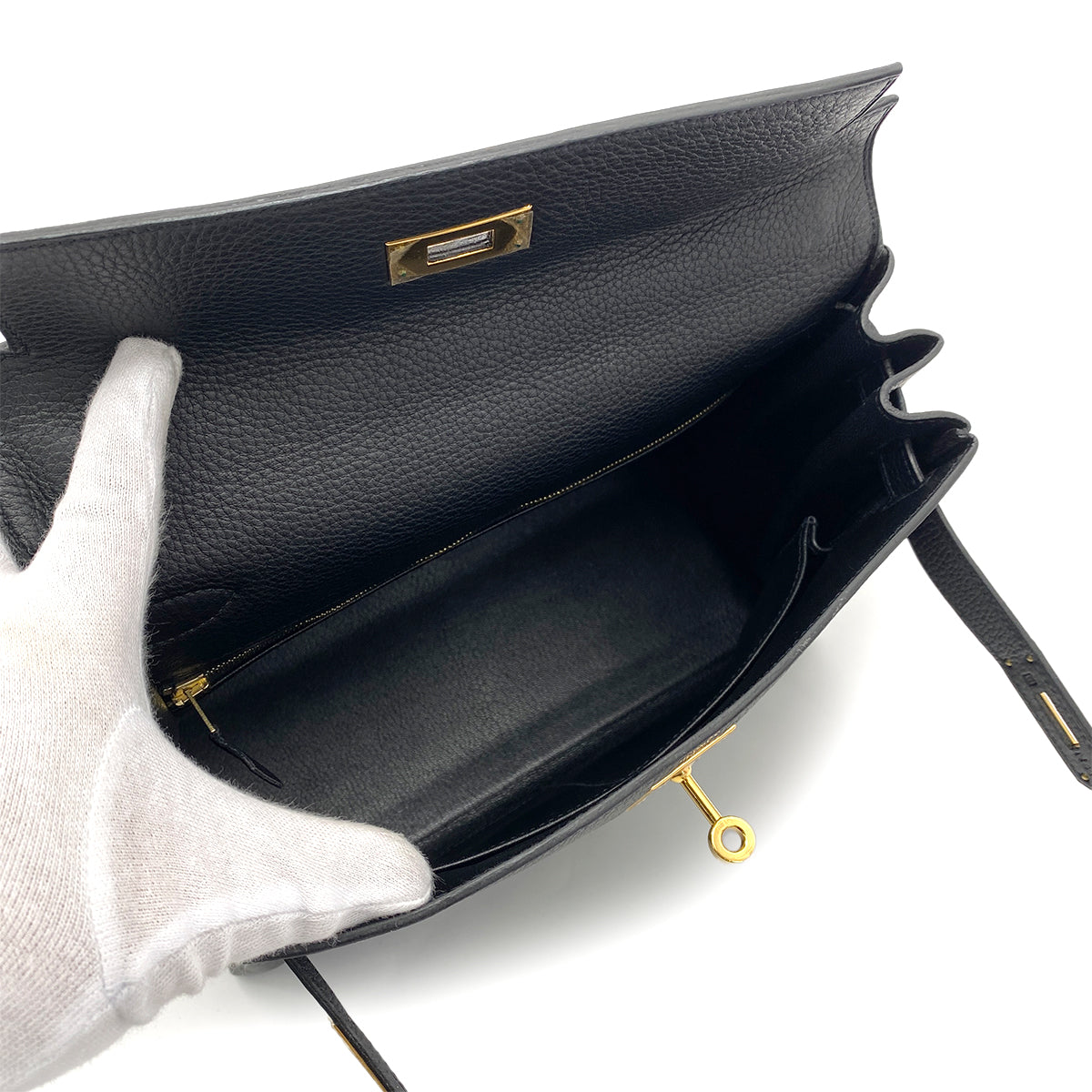 HERMES KELLY 28 RETOURNE BLACK TAURILLON CLEMENCE HAND SHOULDER BAG □G GHW 90259716