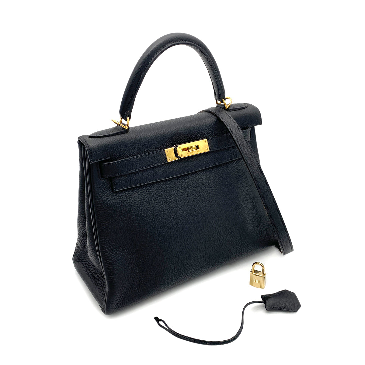 HERMES KELLY 28 RETOURNE BLACK TAURILLON CLEMENCE HAND SHOULDER BAG □G GHW 90259716