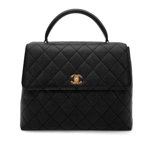 CHANEL VINTAGE MATELASSE HAND BAG BLACK CAVIAR SKIN 90259718