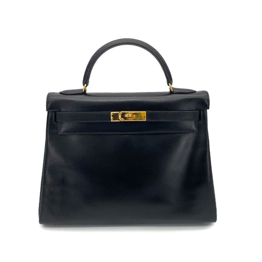 HERMES KELLY 32 RETOURNE BLACK BOXCALF HAND BAG 〇Z GHW 90259738