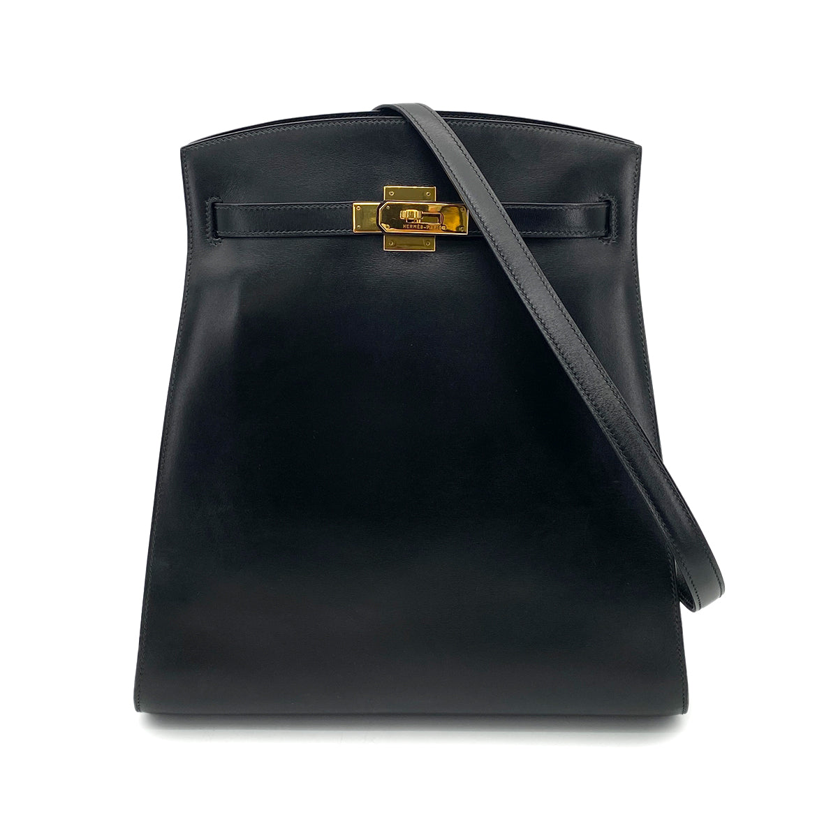 HERMES KELLY SPORTS GM BLACK BOXCALF SHOULDER BAG 〇V 90259866