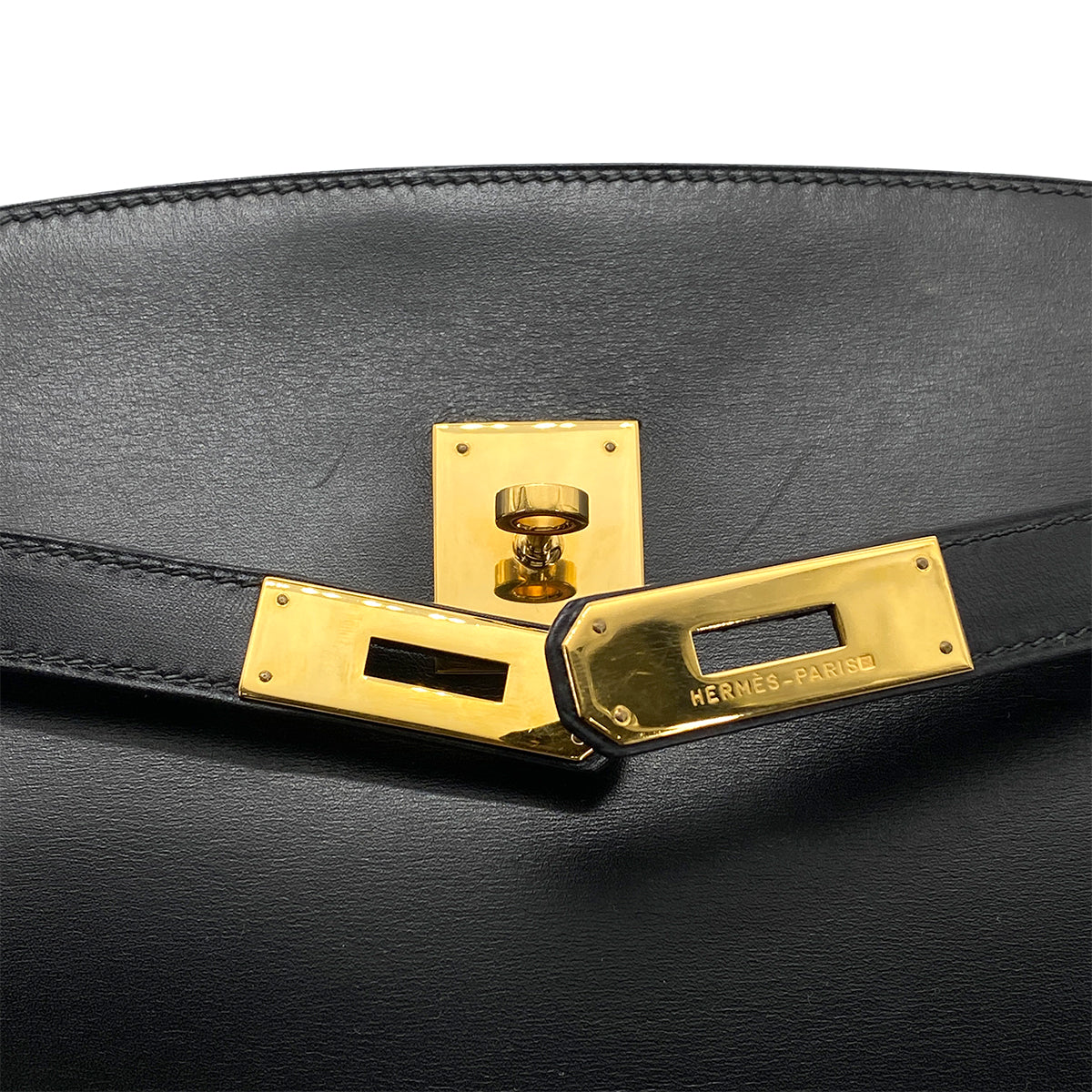 HERMES KELLY SPORTS GM BLACK BOXCALF SHOULDER BAG 〇V 90259866