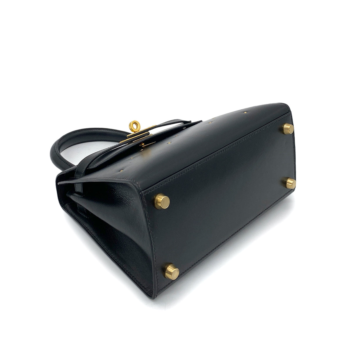 HERMES MINI KELLY 20 BLACK BOXCALF STUDS HAND SHOULDER BAG 〇X GHW 90259869
