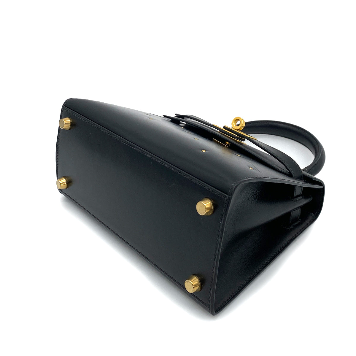 HERMES MINI KELLY 20 BLACK BOXCALF STUDS HAND SHOULDER BAG 〇X GHW 90259869