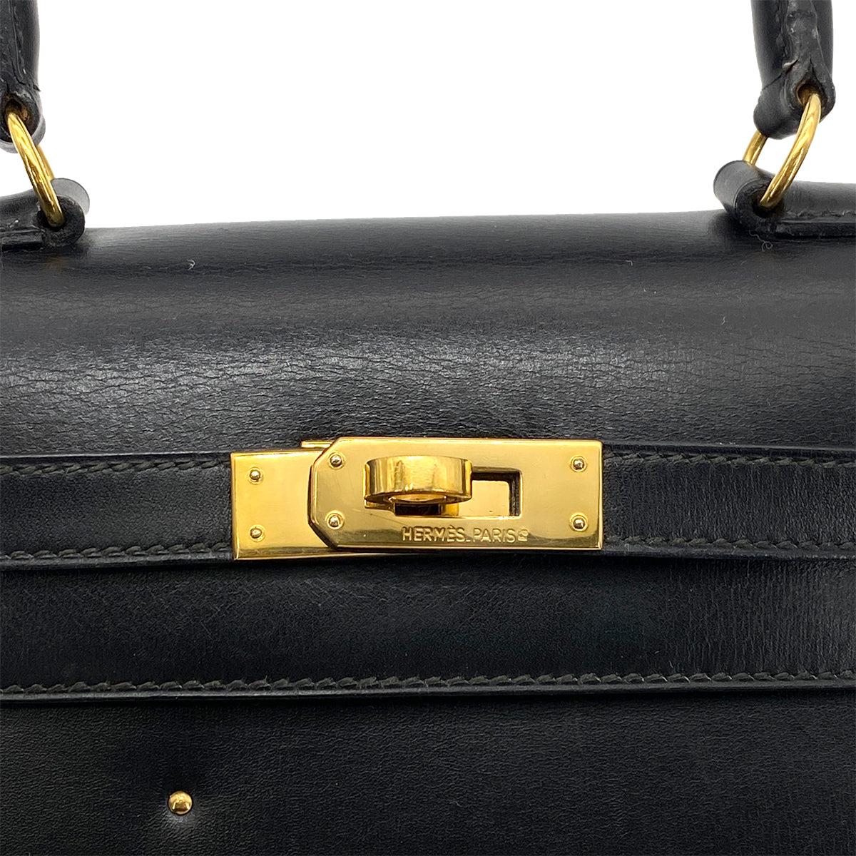 HERMES MINI KELLY 20 BLACK BOXCALF STUDS HAND SHOULDER BAG 〇X GHW 90259869