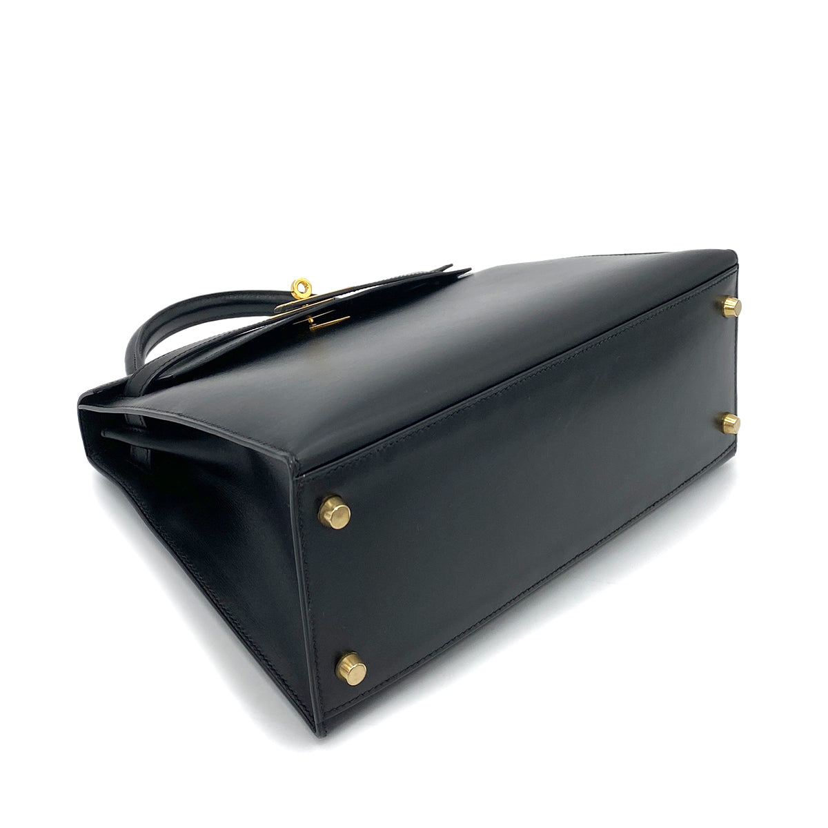 HERMES KELLY 28 SELLIER BLACK BOXCALF HAND SHOULDER BAG □A GHW 90259876