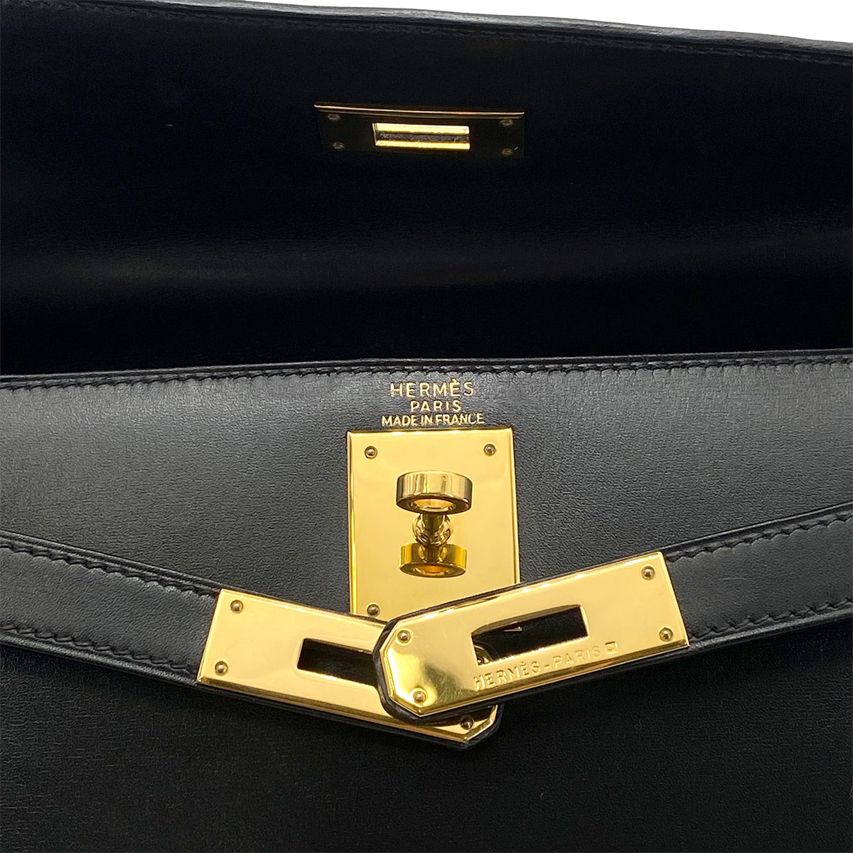 HERMES KELLY 28 SELLIER BLACK BOXCALF HAND SHOULDER BAG □A GHW 90259876