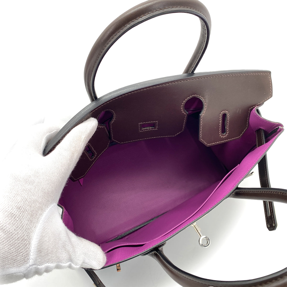 HERMES BIRKIN 30 CHOCOLAT CYCLAMEN BOXCALF HAND BAG □I SHW 90259877