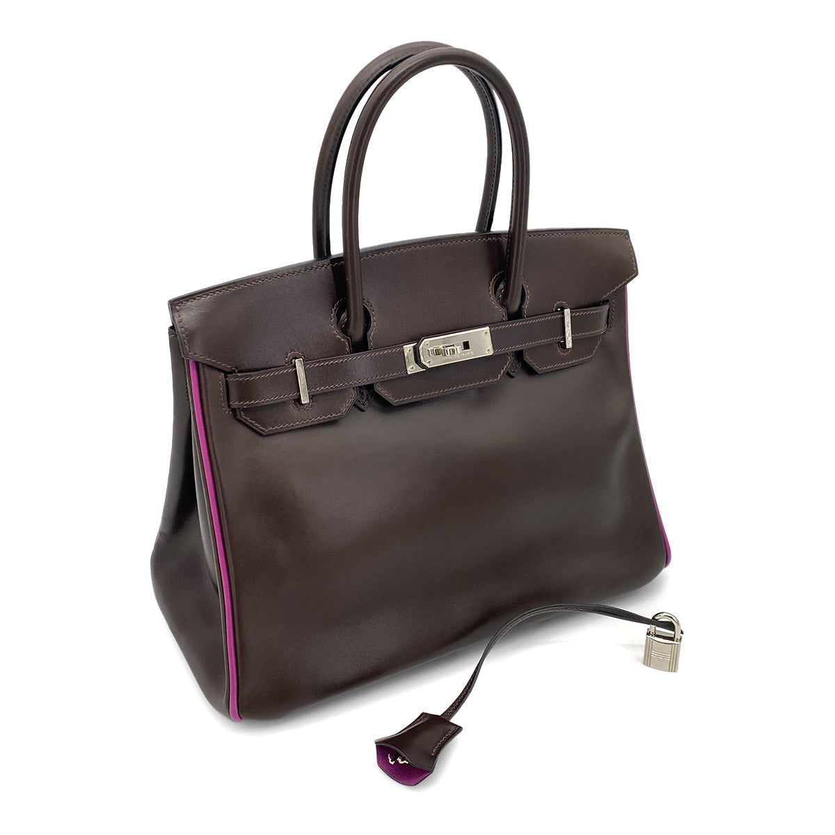 HERMES BIRKIN 30 CHOCOLAT CYCLAMEN BOXCALF HAND BAG □I SHW 90259877