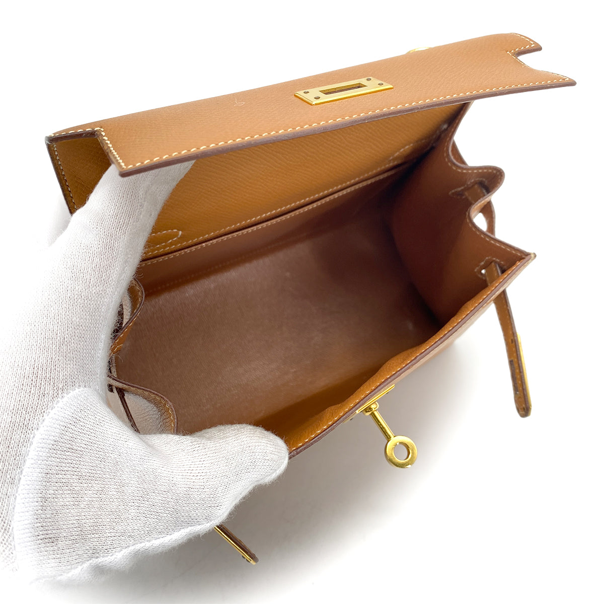 HERMES MINI KELLY 20 SELLIER GOLD COUCHEVEL SHOULDER BAG 〇P GHW 90259879