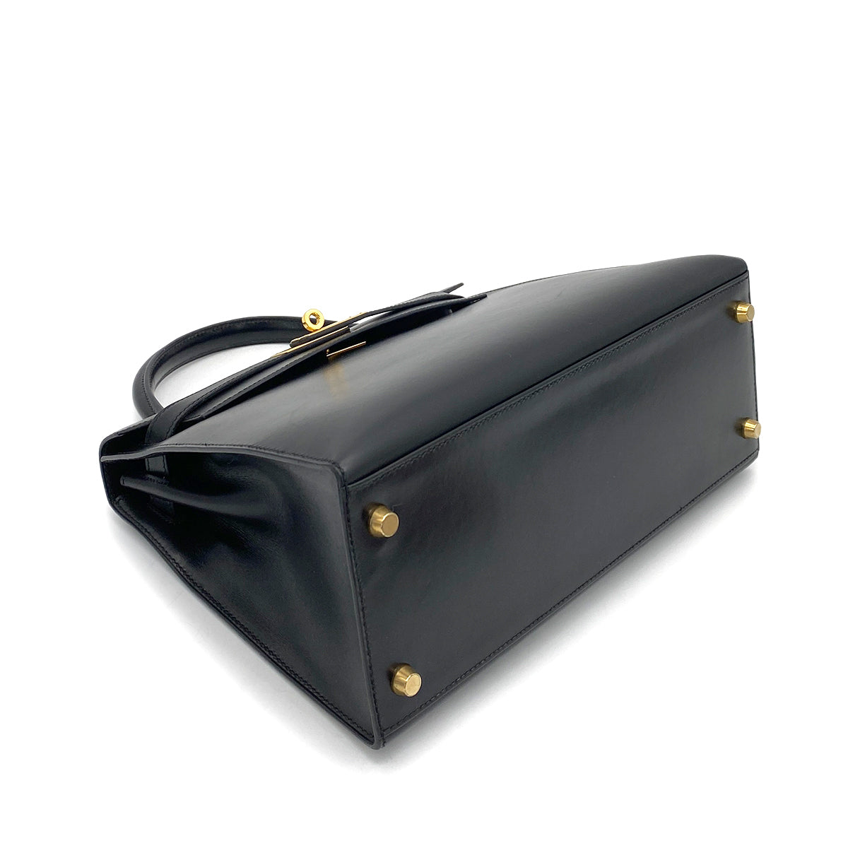 HERMES KELLY 28 SELLIER BLACK BOXCALF HAND SHOULDER BAG □A GHW 90259880