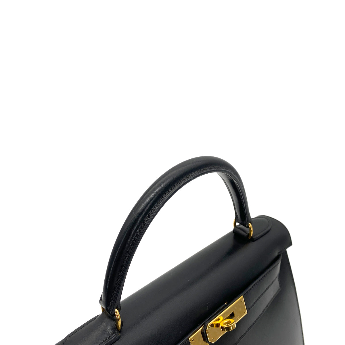 HERMES KELLY 28 SELLIER BLACK BOXCALF HAND SHOULDER BAG □A GHW 90259880