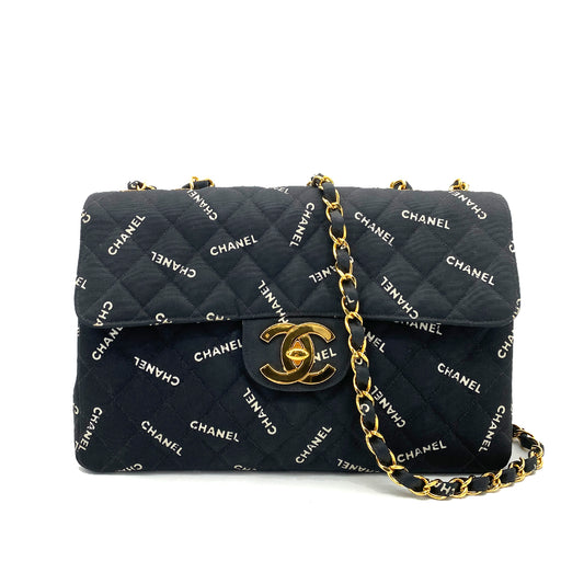CHANEL VINTAGE MAXI MATELASSE 34 CHAIN SHOULDER BAG BLACK CANVAS 90259889