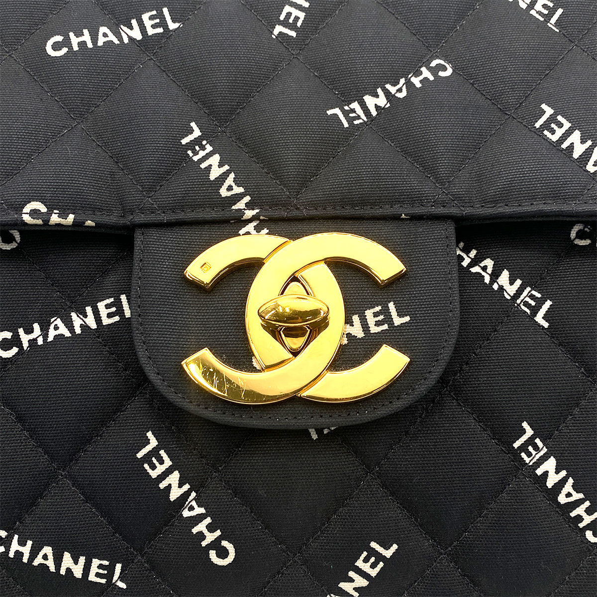 CHANEL VINTAGE MAXI MATELASSE 34 CHAIN SHOULDER BAG BLACK CANVAS 90259889