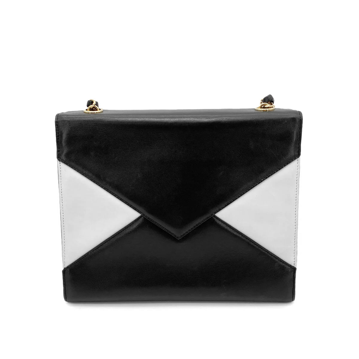 CHANEL VINTAGE CHAIN HAND BAG BLACK WHITE LAMB SKIN 90259891