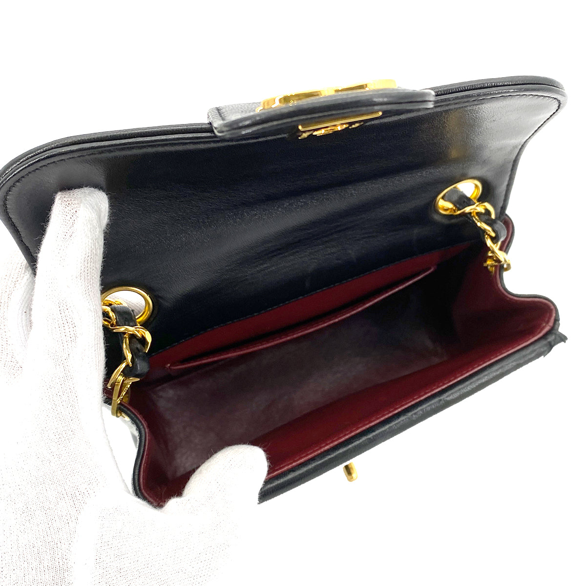 CHANEL VINTAGE MINI SQUARE SWALLOW CHAIN SHOULDER BAG BLACK LAMB SKIN 90259892